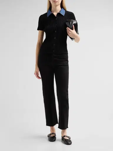 Elie Tahari Women's July Remington Denim Collar Short-Sleeve Sweater - Noir Denim | Thumbnail 2