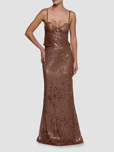 L'Agence Women's Zeta Sequined Maxi Skirt - Dark Hazelnut - Size 14 | Thumbnail 2