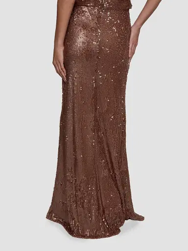 L'Agence Women's Zeta Sequined Maxi Skirt - Dark Hazelnut - Size 14 | Thumbnail 3
