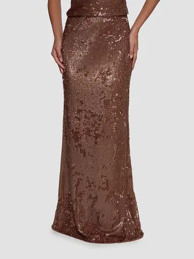 L'Agence Women's Zeta Sequined Maxi Skirt - Dark Hazelnut - Size 14 | Thumbnail 4