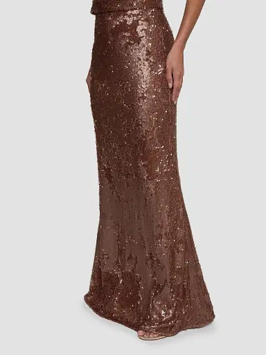 L'Agence Women's Zeta Sequined Maxi Skirt - Dark Hazelnut - Size 14 | Thumbnail 5