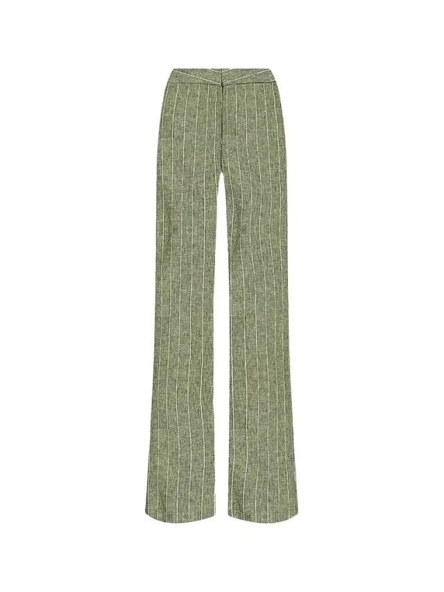 Women's Livvy Stripe Straight-Leg Trousers - Olive Green Pinstripe