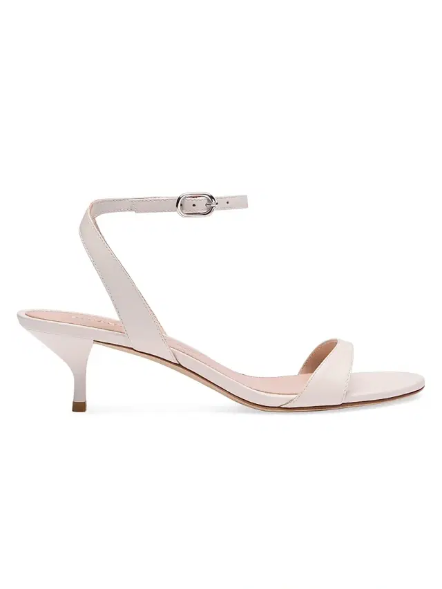Stuart Weitzman Women's Kellie 50MM Leather Kitten-Heel Sandals - Cream