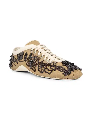 Dries Van Noten Women's Beaded Cotton Canvas Low-Top Sneakers - Camel - Size 5 | Thumbnail 3