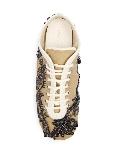 Dries Van Noten Women's Beaded Cotton Canvas Low-Top Sneakers - Camel - Size 5 | Thumbnail 5