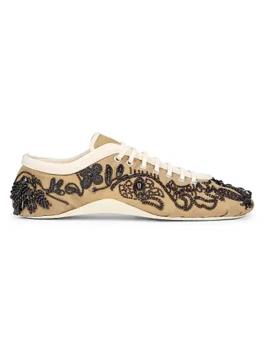 Dries Van Noten Women's Beaded Cotton Canvas Low-Top Sneakers - Camel - Size 5 | Thumbnail 1