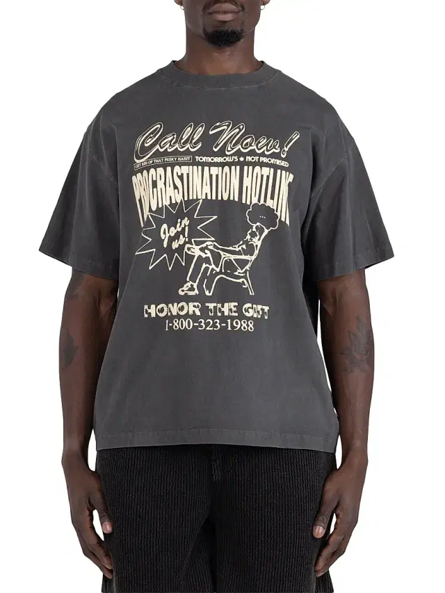 Honor The Gift Men's Procrastination Hotline Graphic Cotton T-Shirt - Black