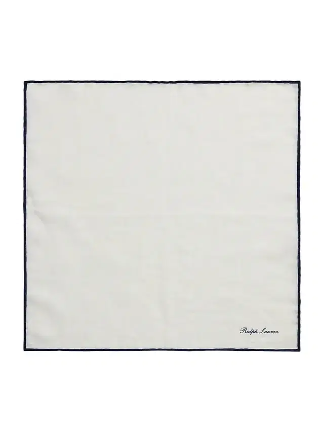 Linen Pocket Square - White Black Tipping
