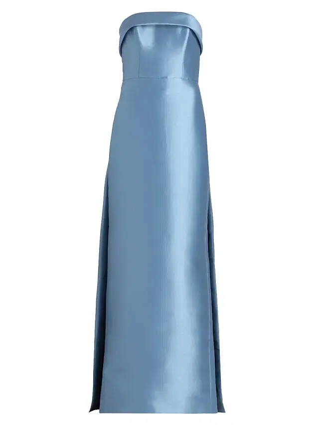 Amsale Women's Strapless Satin Embellished-Train Gown - Smokey Blue