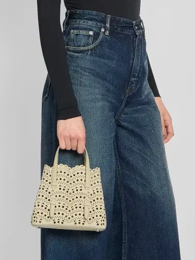 Alaïa Women's Mina 20 Wave Perforated Suede Top Handle Bag - Light Green | Thumbnail 2