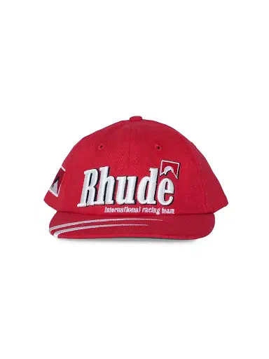 Rhude Men's Moonlight Logo-Embroidered Dual Striped Cotton Cap - Red White | Thumbnail 1