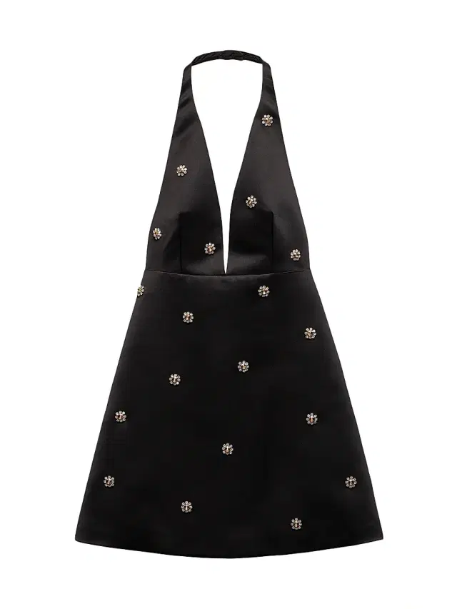 Women's Embroidered Double Satin Mini-Dress - Black