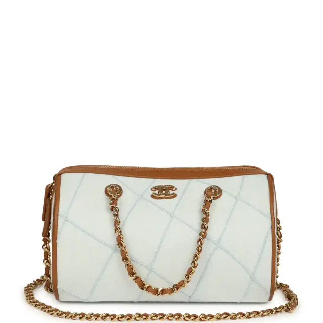 Chanel Chanel Coco Beach Mini Timeless Classic Barrel Bag with Chain Light Blue Denim and Brown Calfskin Gold Hardware