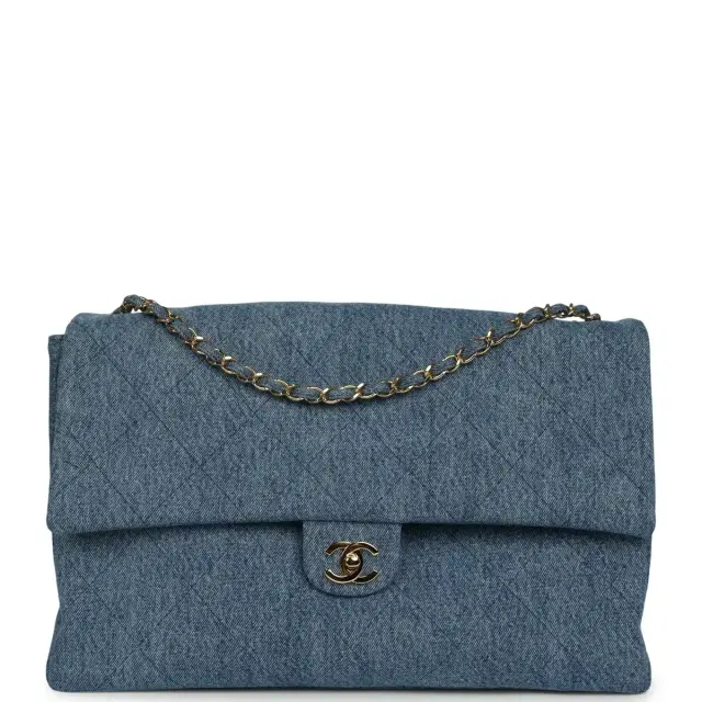 Chanel Chanel Maxi "Souplissimo" Large Flap Bag Blue Denim Gold Hardware