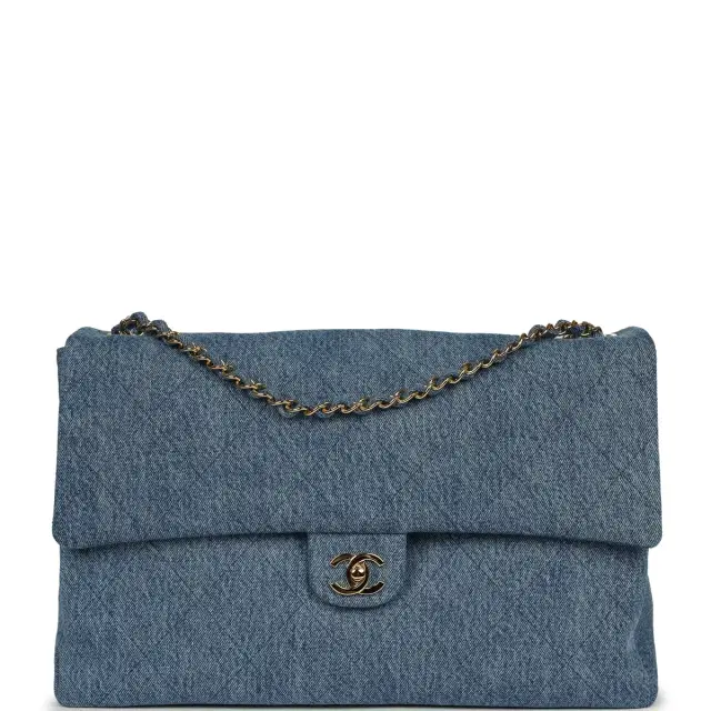 Chanel Chanel Maxi "Souplissimo" Large Flap Bag Blue Denim Gold Hardware