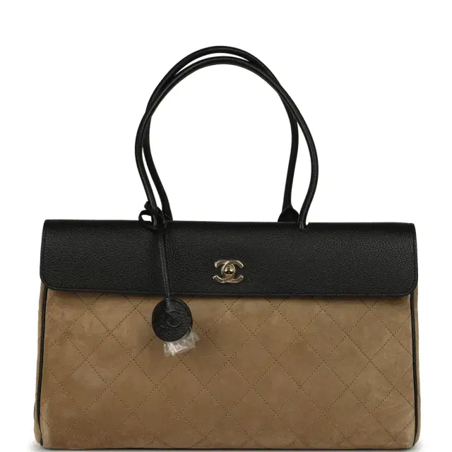 Chanel Chanel Medium "Urban Essential" East West Shopping Tote Black Grained Calfskin and Beige Suede Gold Hardware