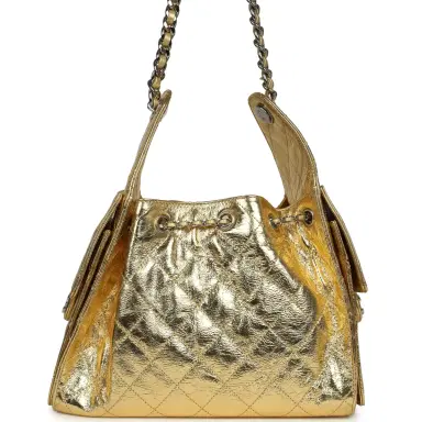 Chanel Chanel Small 25 Hobo Bag Gold Metallic Calfskin Silver Hardware | Thumbnail 4