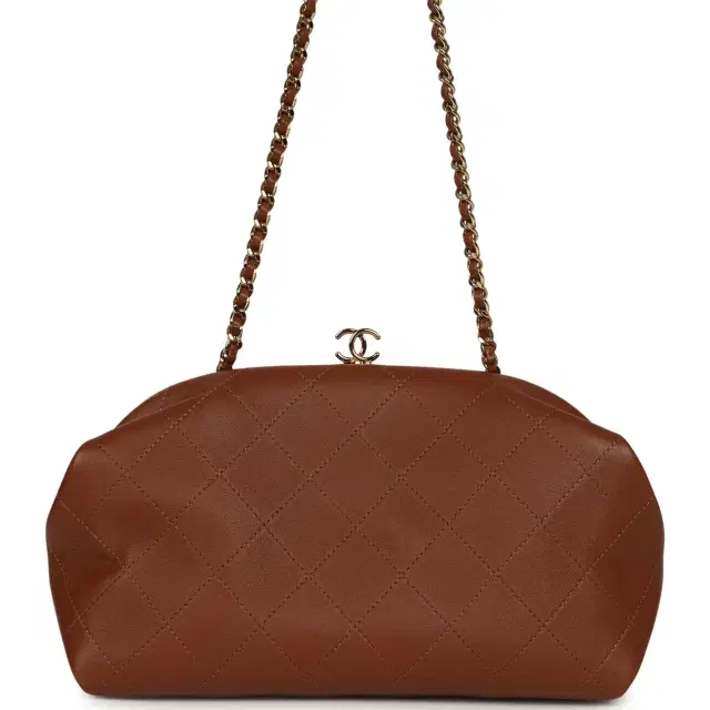 Chanel Chanel Small Clutch with Chain Camel Lambskin Gold Hardware