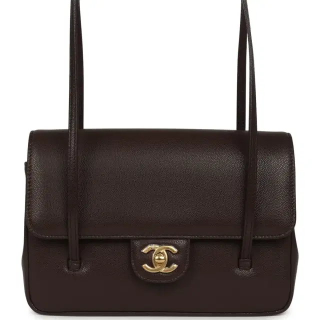 Chanel Chanel Small Preppy Coco Flap Bag Dark Brown Shiny Caviar Brushed Gold Hardware