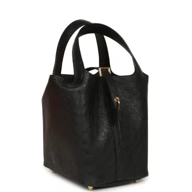 HERMÈS Hermes Picotin Lock 18 Black Ostrich Gold Hardware | Thumbnail 2