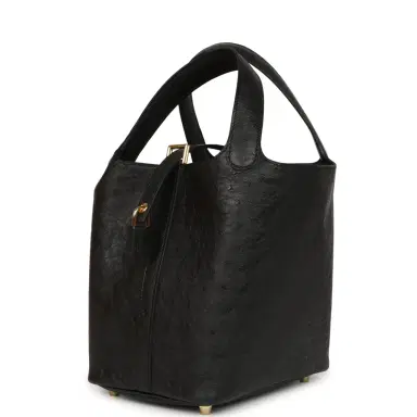 HERMÈS Hermes Picotin Lock 18 Black Ostrich Gold Hardware | Thumbnail 5
