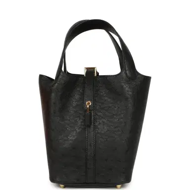 HERMÈS Hermes Picotin Lock 18 Black Ostrich Gold Hardware | Thumbnail 1