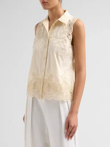 Elie Tahari Women's July The Ivy Embroidered Cotton Lace Blouse - Champagne - Size XL | Thumbnail 4 Elie Tahari Women's July The Ivy Embroidered Cotton Lace Blouse - Champagne - Size XL | Thumbnail 4