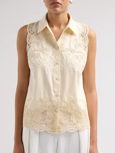 Elie Tahari Women's July The Ivy Embroidered Cotton Lace Blouse - Champagne - Size XL | Thumbnail 5 Elie Tahari Women's July The Ivy Embroidered Cotton Lace Blouse - Champagne - Size XL | Thumbnail 5