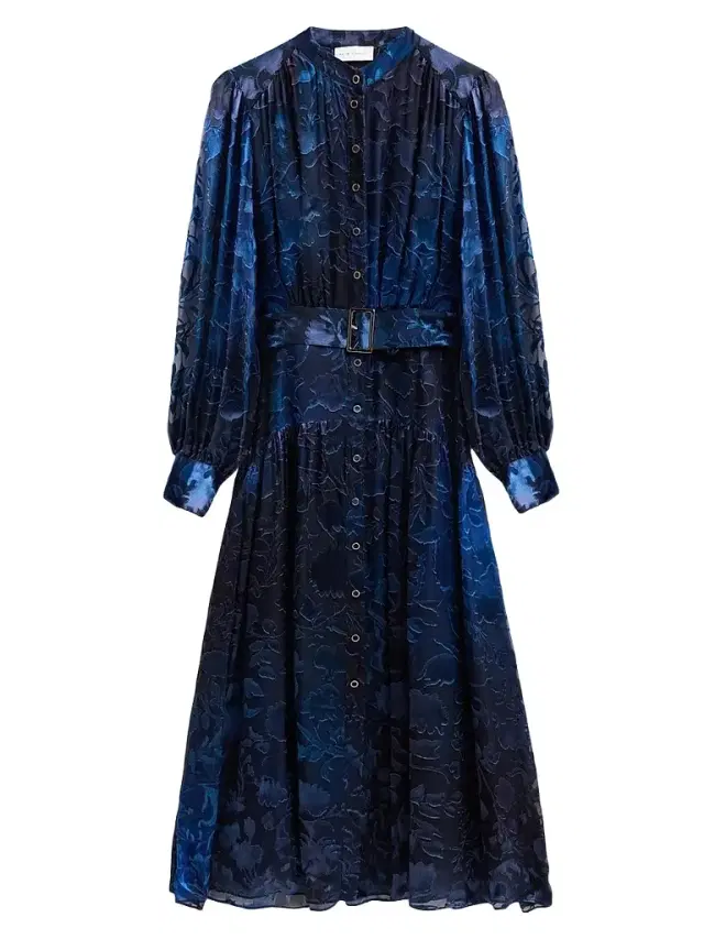 Women's The Pippa Floral Belted Midi Dress - Brushstroke Denim