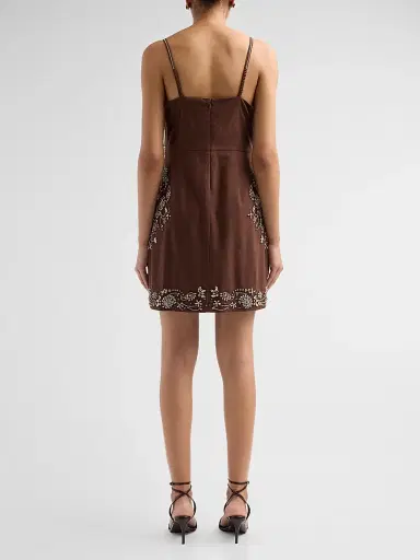 Elie Tahari Women's Willow Beaded Shift Mini Dress - Falcon Brown - Size 16 | Thumbnail 3