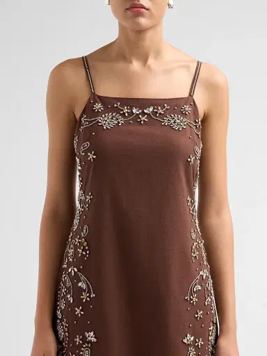 Elie Tahari Women's Willow Beaded Shift Mini Dress - Falcon Brown - Size 16 | Thumbnail 5