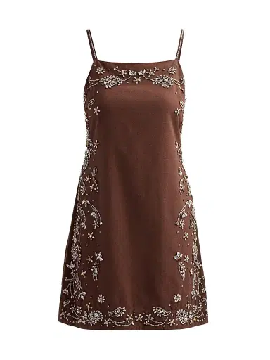 Elie Tahari Women's Willow Beaded Shift Mini Dress - Falcon Brown - Size 16 | Thumbnail 1