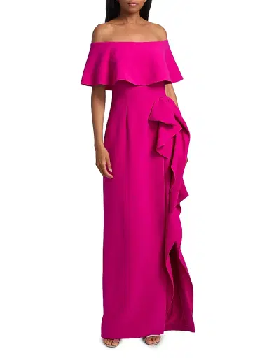 Teri Jon by Rickie Freeman Women's Ruffled Bow-Detail Off-the-Shoulder Gown | Thumbnail 2 Teri Jon by Rickie Freeman Women's Ruffled Bow-Detail Off-the-Shoulder Gown | Thumbnail 2