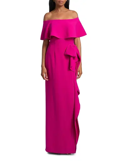 Teri Jon by Rickie Freeman Women's Ruffled Bow-Detail Off-the-Shoulder Gown | Thumbnail 3 Teri Jon by Rickie Freeman Women's Ruffled Bow-Detail Off-the-Shoulder Gown | Thumbnail 3