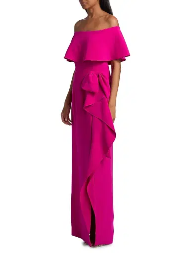 Teri Jon by Rickie Freeman Women's Ruffled Bow-Detail Off-the-Shoulder Gown | Thumbnail 4 Teri Jon by Rickie Freeman Women's Ruffled Bow-Detail Off-the-Shoulder Gown | Thumbnail 4