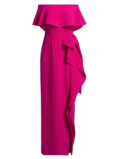 Teri Jon by Rickie Freeman Women's Ruffled Bow-Detail Off-the-Shoulder Gown | Thumbnail 1 Teri Jon by Rickie Freeman Women's Ruffled Bow-Detail Off-the-Shoulder Gown | Thumbnail 1