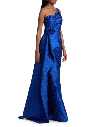 Teri Jon by Rickie Freeman Women's 3D Floral Tonal Jacquard One-Shoulder Gown | Thumbnail 2