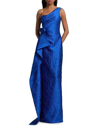 Teri Jon by Rickie Freeman Women's 3D Floral Tonal Jacquard One-Shoulder Gown | Thumbnail 3