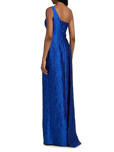 Teri Jon by Rickie Freeman Women's 3D Floral Tonal Jacquard One-Shoulder Gown | Thumbnail 5