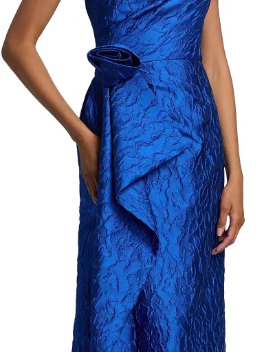 Teri Jon by Rickie Freeman Women's 3D Floral Tonal Jacquard One-Shoulder Gown | Thumbnail 6