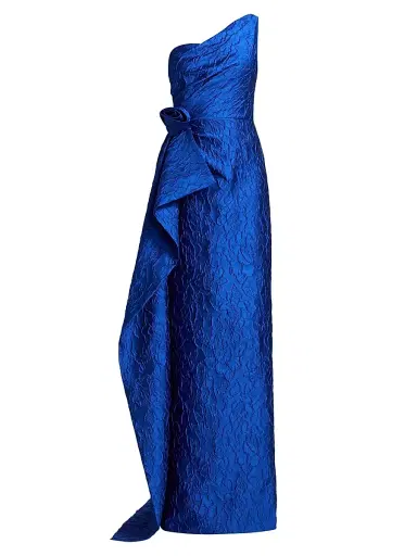 Teri Jon by Rickie Freeman Women's 3D Floral Tonal Jacquard One-Shoulder Gown | Thumbnail 1