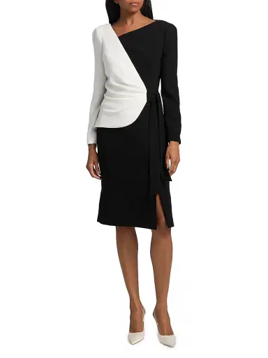 Teri Jon by Rickie Freeman Women's Colorblocked Wrap Sheath Knee-Length Dress - Black White | Thumbnail 2 Teri Jon by Rickie Freeman Women's Colorblocked Wrap Sheath Knee-Length Dress - Black White | Thumbnail 2
