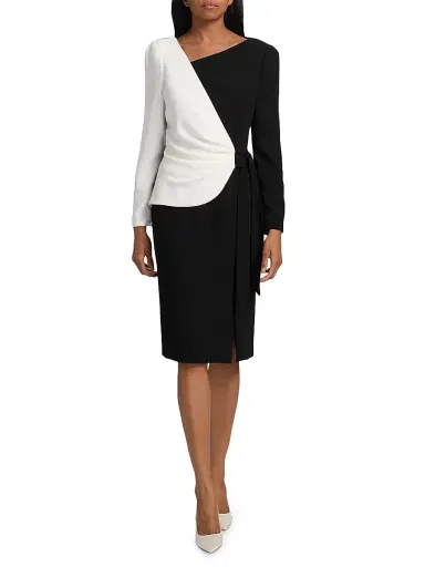 Teri Jon by Rickie Freeman Women's Colorblocked Wrap Sheath Knee-Length Dress - Black White | Thumbnail 3 Teri Jon by Rickie Freeman Women's Colorblocked Wrap Sheath Knee-Length Dress - Black White | Thumbnail 3