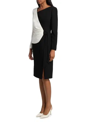 Teri Jon by Rickie Freeman Women's Colorblocked Wrap Sheath Knee-Length Dress - Black White | Thumbnail 4 Teri Jon by Rickie Freeman Women's Colorblocked Wrap Sheath Knee-Length Dress - Black White | Thumbnail 4