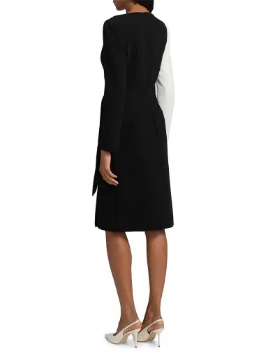 Teri Jon by Rickie Freeman Women's Colorblocked Wrap Sheath Knee-Length Dress - Black White | Thumbnail 5 Teri Jon by Rickie Freeman Women's Colorblocked Wrap Sheath Knee-Length Dress - Black White | Thumbnail 5