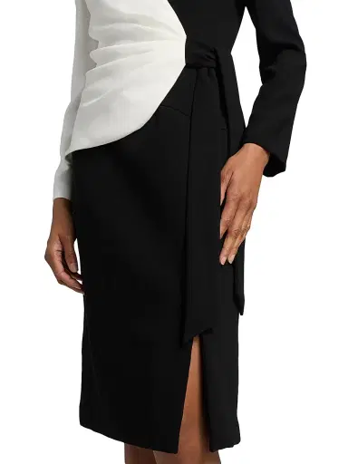Teri Jon by Rickie Freeman Women's Colorblocked Wrap Sheath Knee-Length Dress - Black White | Thumbnail 6 Teri Jon by Rickie Freeman Women's Colorblocked Wrap Sheath Knee-Length Dress - Black White | Thumbnail 6
