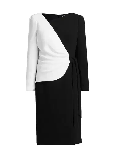 Teri Jon by Rickie Freeman Women's Colorblocked Wrap Sheath Knee-Length Dress - Black White | Thumbnail 1 Teri Jon by Rickie Freeman Women's Colorblocked Wrap Sheath Knee-Length Dress - Black White | Thumbnail 1