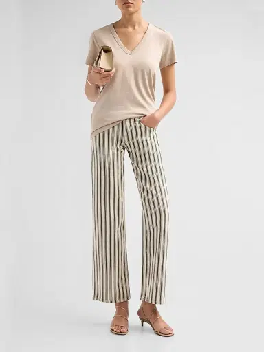 rag & bone Women's Striped Cotton-Linen Straight-Leg Jeans - Forest Green Stripe - Size 29 | Thumbnail 2