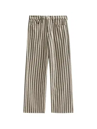 rag & bone Women's Striped Cotton-Linen Straight-Leg Jeans - Forest Green Stripe - Size 29 | Thumbnail 1