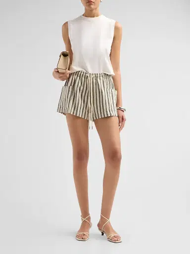 rag & bone Women's Emery Striped Cotton-Linen Drawstring Shorts - Forest Green Stripe - Size Large | Thumbnail 2